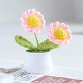 Handmade crochet lily of the valley potted plant with pink petals and white ceramic pot - 2-Head Daisy Pink