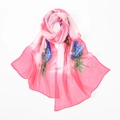 Elegant chiffon silk scarf with pink gradient and blue rose floral prints - Pink (Gradient Blue Rose)