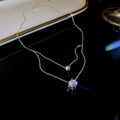 Double-layer gold stainless steel necklace with two sparkling round zircon pendants - Gold Double Layer Zirconia Style