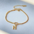 Gold snake chain bracelet with letter H pendant and adjustable clasp for women - Gold-H