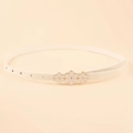 Women's thin white leather belt featuring gold and white floral decorative buckles - 100cm / White