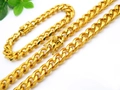 Conjunto de collar y pulsera de cadena cubana dorada de acero con cierre de diamante - Conjunto de Collar de 71cm + Pulsera / Dorado