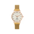 Women's rose gold mesh business quartz watch with a minimalist white dial and small second sub-dial - Gold