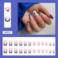 French blue and white square press-on nails with heart patterns model W303 - W303 Blue White Heart [Glue Style]