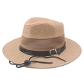 Men's khaki mesh sun hat with breathable weave, leather band and chin strap - 58cm / Khaki
