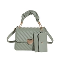 Light green quilted crossbody bag with heart pendant and ruffled cloud handle - Bean Green