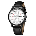 Men's business quartz watch with black leather strap, white dial, and Geneva branding - Black Strap White Dial
