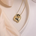 Polished 18K gold plated copper puffy alphabet letter Q pendant on a thin box chain - Letter Q (Single Pendant)