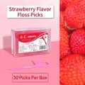 Pink strawberry flavored dental floss picks 30 pieces in a clear portable box - 30 Pcs/Box Strawberry Flavor