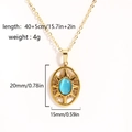 Vintage 14K gold plated titanium steel necklace with blue stone pendant and measurements - Oval Blue Cat Eye Starburst (Style 3)