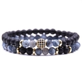 Ensemble de bracelets pour hommes avec perles noires mates et pierre naturelle grise - Style Élégance Or(NSB00350L)
