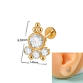 Golden fan shaped labret stud with white crystals and golden beads, 16G piercing jewelry - Beige Polka Dot
