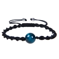 Adjustable black woven bracelet featuring a 12mm blue tiger eye stone bead - Blue Tiger Eye Bracelet