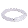Detail of white crystal beaded bracelet with a long transparent quartz centerpiece - White Crystal