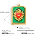 Religious style stainless steel sacred heart charm with green enamel and measurements - Green Sacred Heart Pendant PJ92010C