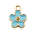 Light blue floral pendant with gold metal frame for earring and jewelry making - Blue Flower