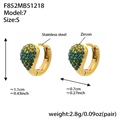 Detailed macro view showing the precise dimensions and size of gradient zircon heart earrings - Green (Small Size)