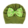 Olive green newborn turban hat with gold polka dot bow and waffle knit texture - Green (Bubble Texture Gold Polka Dots)