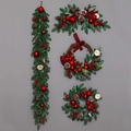 Christmas decoration set with wreaths, garland, pine cones, and red berry ornaments - 4pcs Garland Wreath Set (No Light)