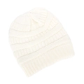 Close-up of white knit beanie showing thick ribbed texture and warm satin-lined fabric - White