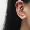 Gold plated industrial bar earring featuring a large round zircon and sparkling curved line - Curved Arc Style (DZ-705)