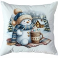 Housse de coussin de Noël carrée avec un bonhomme de neige et du chocolat chaud d'hiver - Style 5