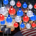 Solar powered red white blue bubble globe string lights with solar panels for outdoor festivals - 6.5-meter 30-lamp Eight-mode Solar Power Unit / [red White And Blue] Bubble Ball 1.8cm
