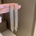 Elegant gold-tone long fringe drop earrings with shimmering multi-row crystal tassels - 29# Silver Needle - Gold - Tassel.