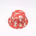 Detail of red reversible Christmas bucket hat with festive snowman and gift box prints - One Size / Snowman - Red