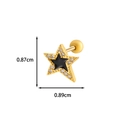 Detail showing gold plated star ear stud with black center and crystals, size 0.87cm x 0.89cm - Black Star Rhinestone Style (5#) / Gold