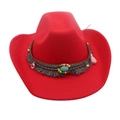 Red western cowboy hat with bohemian ethnic beads and turquoise tassel decoration - Ethnic Style Decor / Red