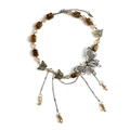Brown beaded choker necklace with silver butterfly pendant and clear crystal teardrop - Brown Butterfly Necklace (A3349)