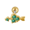 Orecchino a cuore dorato con freccia, zircone verde e chiusura a sfera a vite - 0.8x6x3mm / Gold With Green Zirconia
