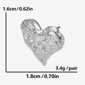 Detailed size chart for irregular heart-shaped stud earrings in polished silver finish - Silver