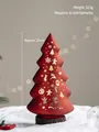 Red frosted glass Christmas tree lamp with golden snowflake patterns and wooden base - Red Christmas Tree