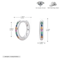 Detailed size measurement of S925 sterling silver hoop earrings with colored zircons - 925 Silver / 925 Silver White Gold Plated - Colorful
