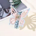 Pinza per capelli a farfalla blu e rosa con stampa fragola, misura 7.4x7.4x4.6cm - Farfalla Cava Con Stampa Fragola Blu Chiaro