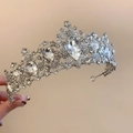 Elegant silver princess crown headband with clear rhinestones for girls wedding gift - 35# Headband - Silver Rhinestone Oval Waterdrop Flower Crown