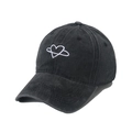 Close-up of heart embroidery on vintage washed dark grey cotton baseball cap detail - 58cm / Black