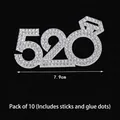 Sparkling rhinestone 520 heart cake topper with diamond ring design for Valentine decorations - White Base Rhinestone 520 Topper 10Pcs