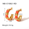 Detaillierte Größenangaben für 3cm rote Emaille-Creolen im Bambus-Stil aus Edelstahl - 18K Gold / Rot (NB-E1082-RD)