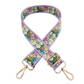 Adjustable wide shoulder strap with purple daisy floral pattern and gold metal hooks - Style 229 (Purple Floral) / Gold