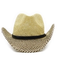 Cappello da cowboy classico in paglia con fascia in pelle nera e tesa larga parasole - M (56-58cm) / Beige e Marrone (01)