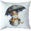 Housse de coussin de Noël bonhomme de neige avec chapeau bleu et étoiles dorées - Style 10