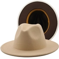 Tweekleurige wollen fedora hoed met brede rand in beige en koffiebruin voor heren en dames - M (56-58cm) / Beige Binnenkant Koffie