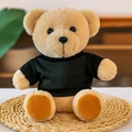 Zachte pluche teddybeer met zwart t-shirt zittend op een geweven mat - 22cm / Zittende beer - Zwart T-shirt