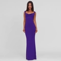 Slim fit purple floor-length dress with a draped neck and wide straps - Purple