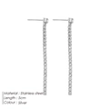 Lange Quasten-Zirkonia-Ohrringe aus Edelstahl in Silber mit 5cm Länge für Damen - Stahlfarbe