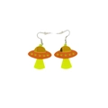 Unique orange and neon yellow acrylic UFO drop earrings with silver metal hooks - Orange Neon Contrast UFO Style(16C130)
