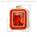 Golden stainless steel rectangle pendant with red enamel and orange zircon stone - YE463-Red Rectangle